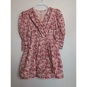 Batsheva Women Floral Puff Sleeve Dress Medium Berry A-Line Cottagecore Mini